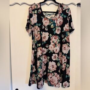 Vibe Black Floral Dress with Crisscross Detail